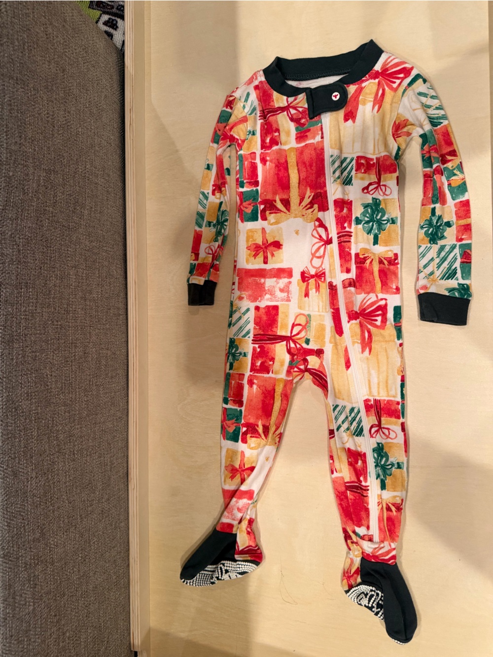 Burts Bees Kids Holiday Gift-Print One-Piece Pajamas - Red & Green